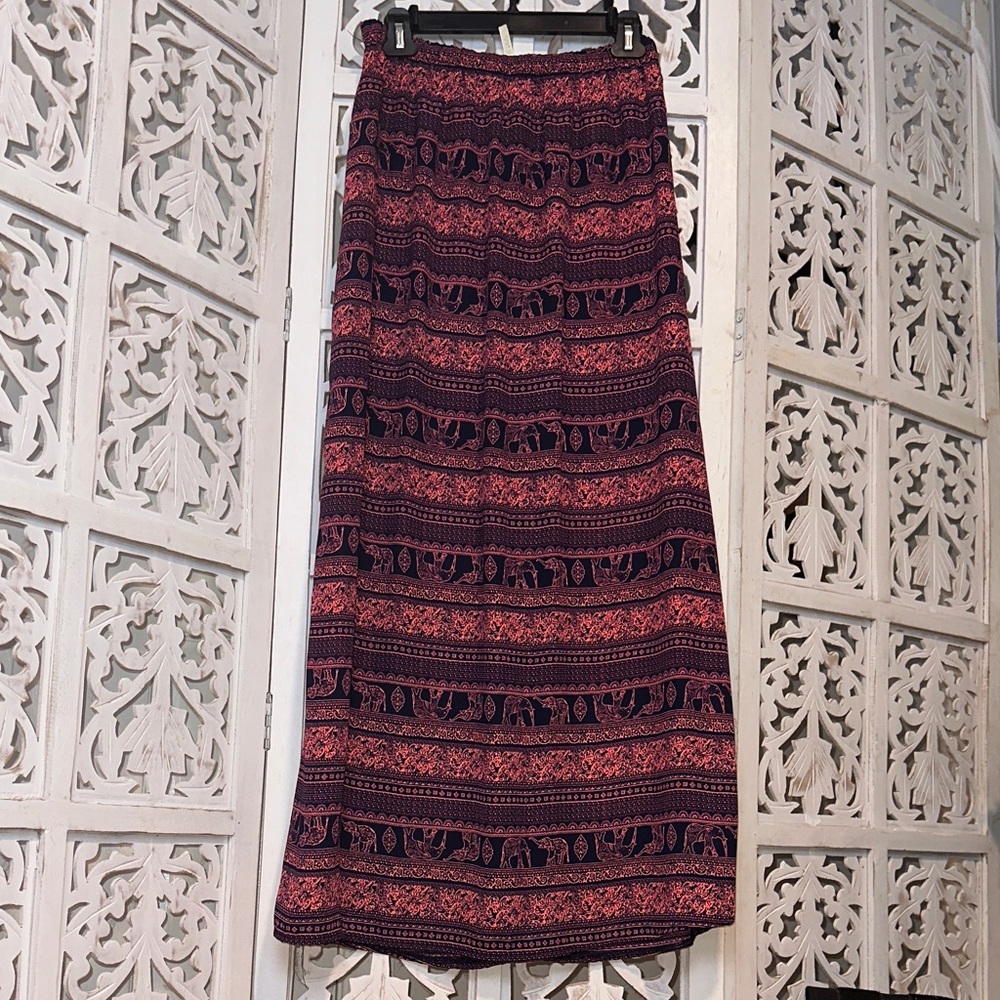Striped Paisley Maxi Skirt in Hot Pink and Navy Blue • M